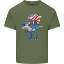 USA T-Rex Gnome American Flag Dinosaur Mens Cotton T-Shirt Tee Top Military Green