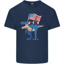 USA T-Rex Gnome American Flag Dinosaur Mens Cotton T-Shirt Tee Top Navy Blue