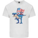 USA T-Rex Gnome American Flag Dinosaur Mens Cotton T-Shirt Tee Top White