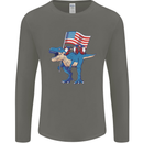 USA T-Rex Gnome American Flag Dinosaur Mens Long Sleeve T-Shirt Charcoal