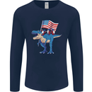 USA T-Rex Gnome American Flag Dinosaur Mens Long Sleeve T-Shirt Navy Blue