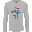 USA T-Rex Gnome American Flag Dinosaur Mens Long Sleeve T-Shirt Sports Grey