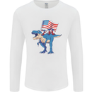USA T-Rex Gnome American Flag Dinosaur Mens Long Sleeve T-Shirt White