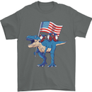 USA T-Rex Gnome American Flag Dinosaur Mens T-Shirt 100% Cotton Charcoal