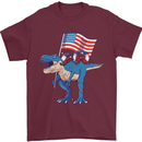 USA T-Rex Gnome American Flag Dinosaur Mens T-Shirt 100% Cotton Maroon