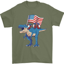 USA T-Rex Gnome American Flag Dinosaur Mens T-Shirt 100% Cotton Military Green