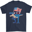 USA T-Rex Gnome American Flag Dinosaur Mens T-Shirt 100% Cotton Navy Blue