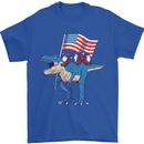 USA T-Rex Gnome American Flag Dinosaur Mens T-Shirt 100% Cotton Royal Blue