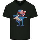 USA T-Rex Gnome American Flag Dinosaur Mens V-Neck Cotton T-Shirt Black