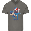 USA T-Rex Gnome American Flag Dinosaur Mens V-Neck Cotton T-Shirt Charcoal