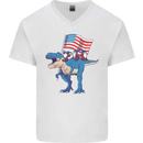 USA T-Rex Gnome American Flag Dinosaur Mens V-Neck Cotton T-Shirt White