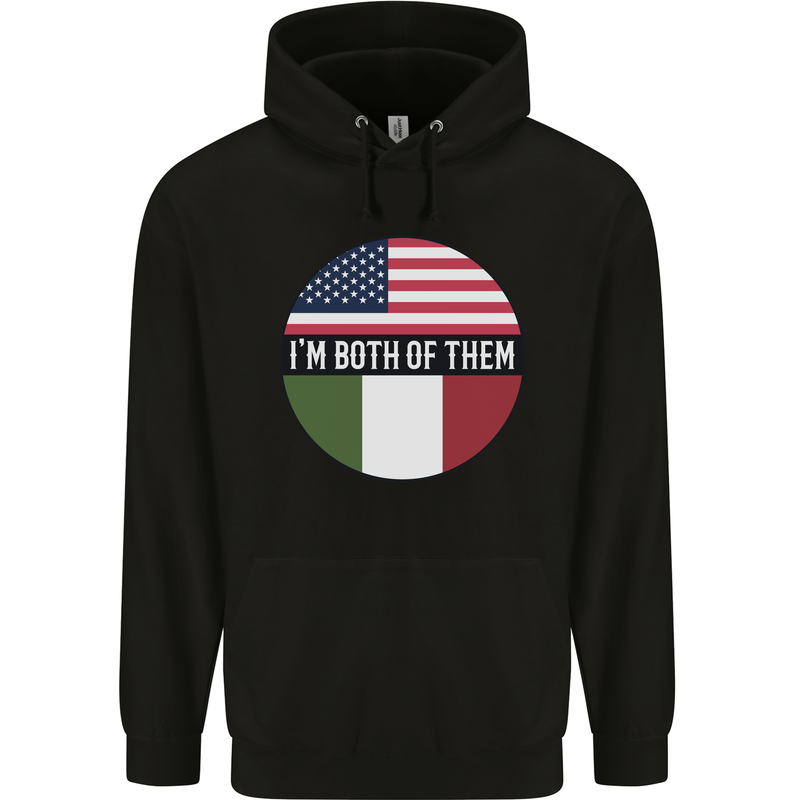 USA and Italian Heritage Italy American Flag Mens 80% Cotton Hoodie Black