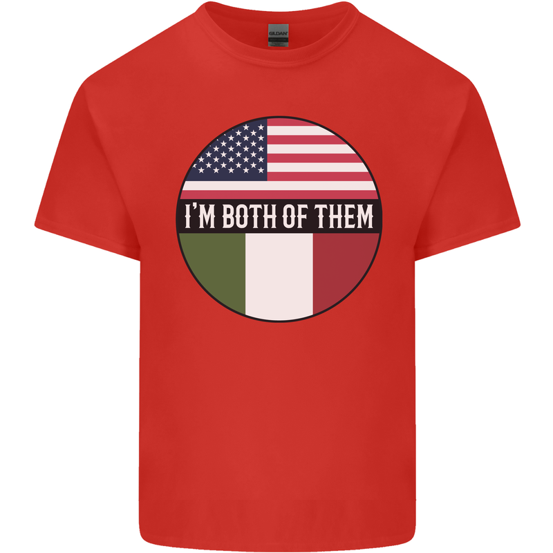 USA and Italian Heritage Italy American Flag Mens Cotton T-Shirt Tee Top Red