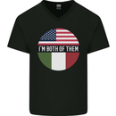 USA and Italian Heritage Italy American Flag Mens V-Neck Cotton T-Shirt Black