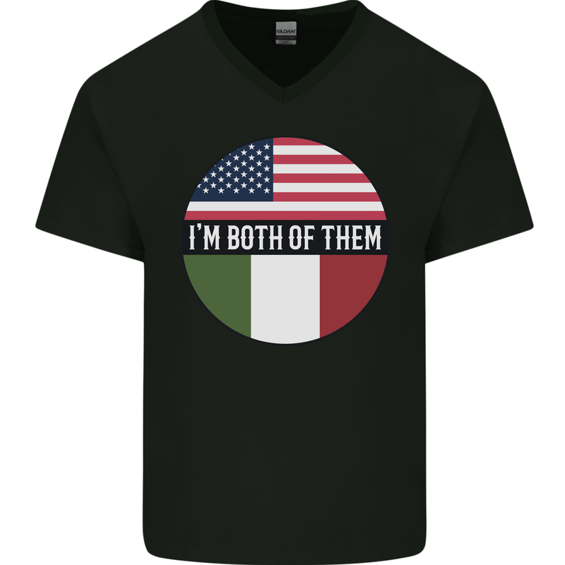 USA and Italian Heritage Italy American Flag Mens V-Neck Cotton T-Shirt Black