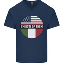USA and Italian Heritage Italy American Flag Mens V-Neck Cotton T-Shirt Navy Blue