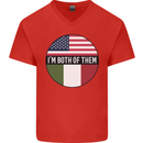 USA and Italian Heritage Italy American Flag Mens V-Neck Cotton T-Shirt Red