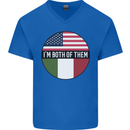 USA and Italian Heritage Italy American Flag Mens V-Neck Cotton T-Shirt Royal Blue