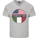 USA and Italian Heritage Italy American Flag Mens V-Neck Cotton T-Shirt Sports Grey