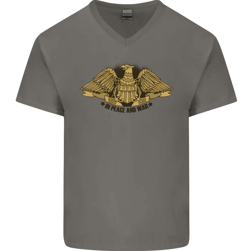 US Natural Resources in Peace & War USA Mens V-Neck Cotton T-Shirt Charcoal