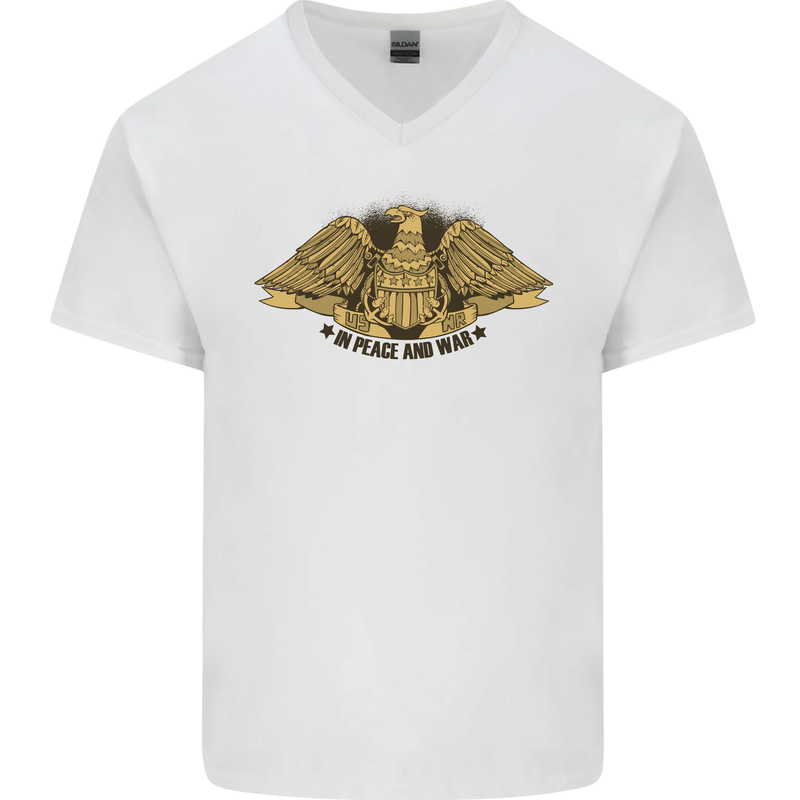 US Natural Resources in Peace & War USA Mens V-Neck Cotton T-Shirt White