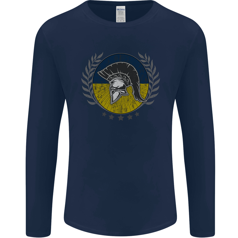 Ukraine Bodybuilding Flag Gym Training Spartan Mens Long Sleeve T-Shirt Navy Blue