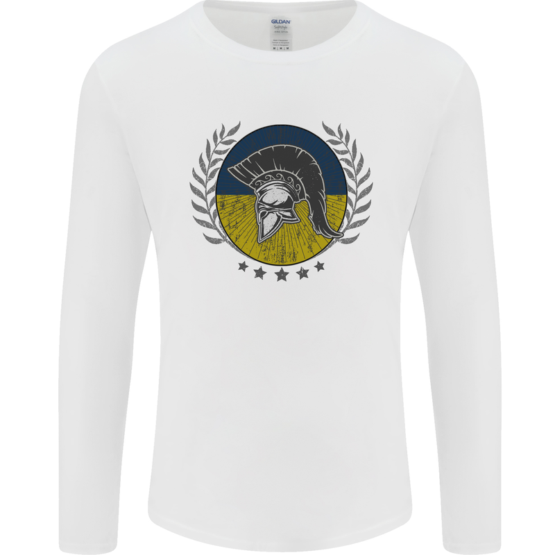 Ukraine Bodybuilding Flag Gym Training Spartan Mens Long Sleeve T-Shirt White