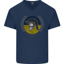 Ukraine Bodybuilding Flag Gym Training Spartan Mens V-Neck Cotton T-Shirt Navy Blue