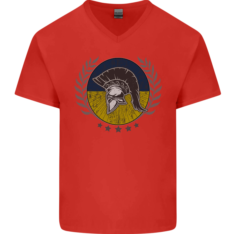Ukraine Bodybuilding Flag Gym Training Spartan Mens V-Neck Cotton T-Shirt Red