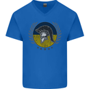 Ukraine Bodybuilding Flag Gym Training Spartan Mens V-Neck Cotton T-Shirt Royal Blue