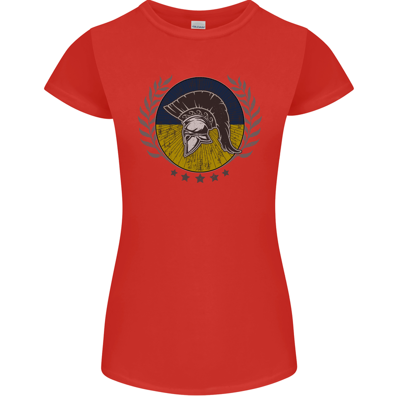 Ukraine Bodybuilding Flag Gym Training Spartan Womens Petite Cut T-Shirt Red