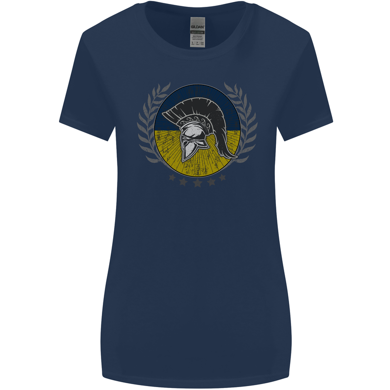 Ukraine Bodybuilding Flag Gym Training Spartan Womens Wider Cut T-Shirt Navy Blue