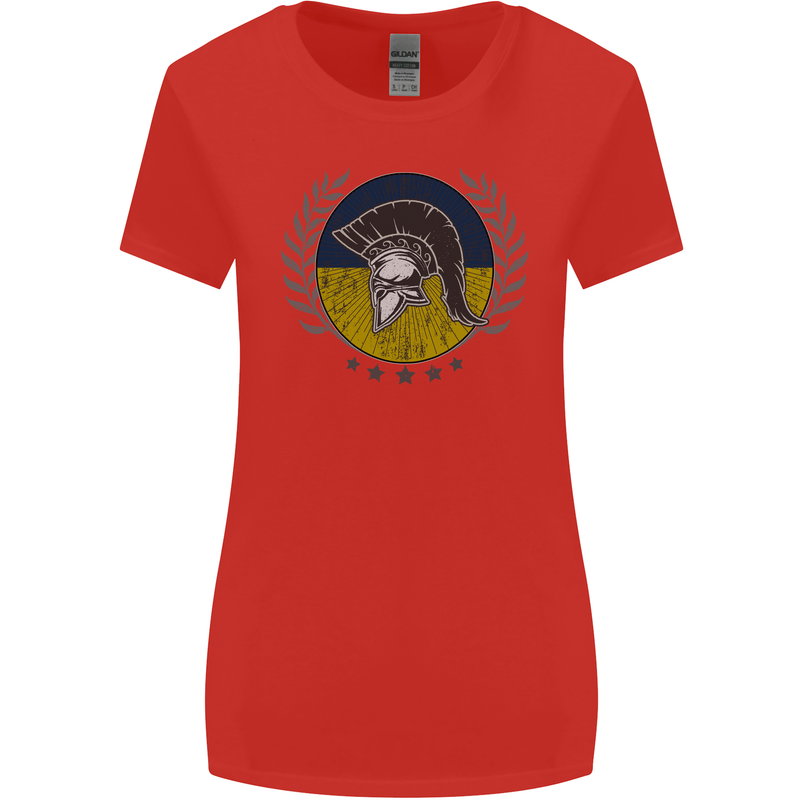 Ukraine Bodybuilding Flag Gym Training Spartan Womens Wider Cut T-Shirt Red