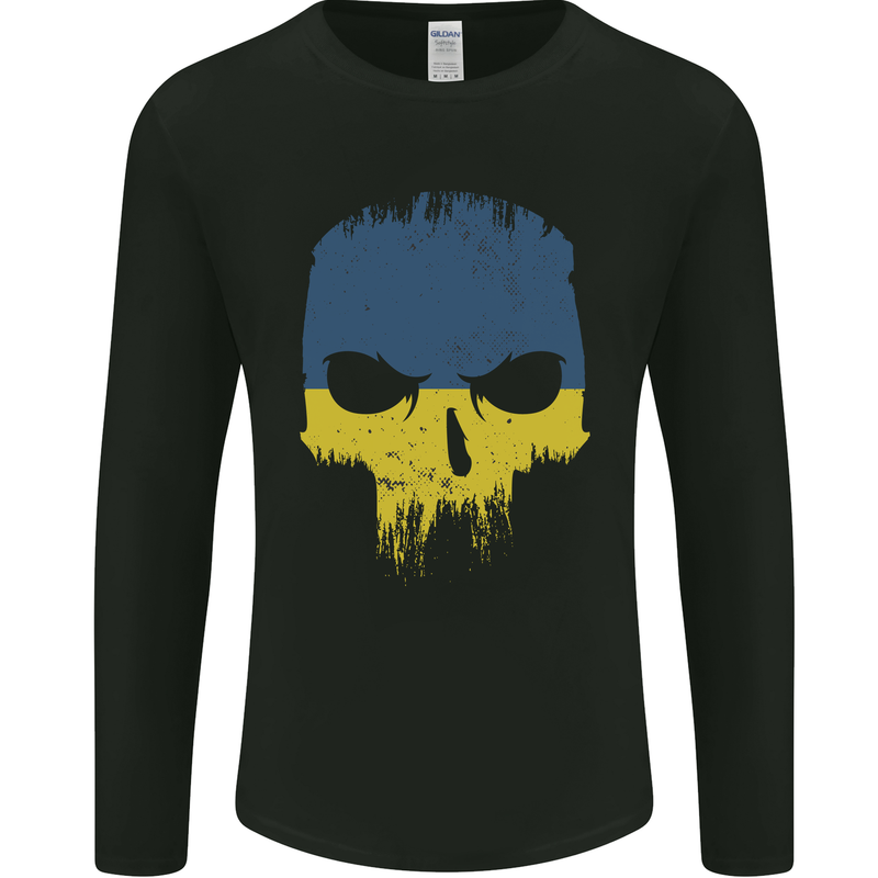 Ukraine Skull Gym Bodybuilding Biker Mens Long Sleeve T-Shirt Black