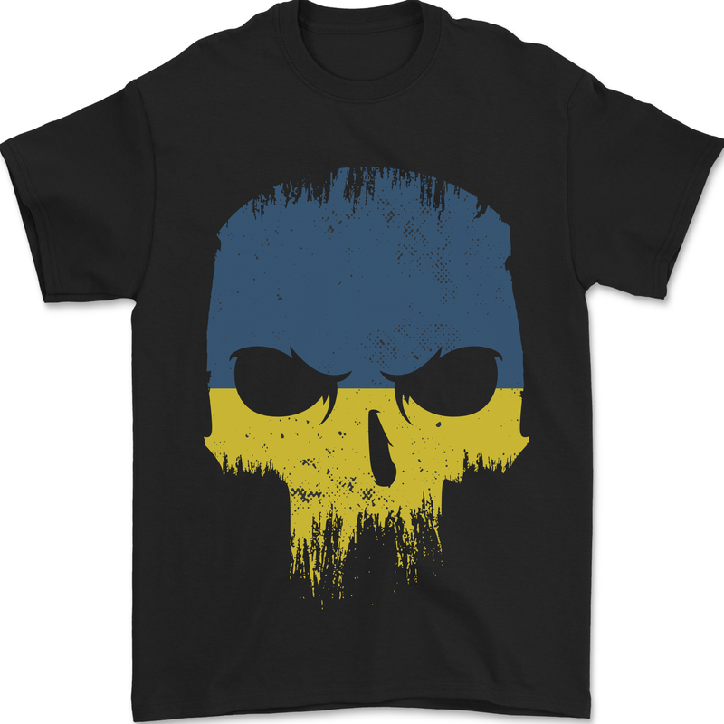 Ukraine Skull Gym Bodybuilding Biker Mens T-Shirt 100% Cotton Black