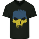 Ukraine Skull Gym Bodybuilding Biker Mens V-Neck Cotton T-Shirt Black