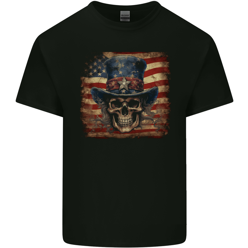 Uncle Sam Skull With USA Flag Fantasy America Kids T-Shirt Childrens Black