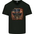 Uncle Sam Skull With USA Flag Fantasy America Mens V-Neck Cotton T-Shirt Black