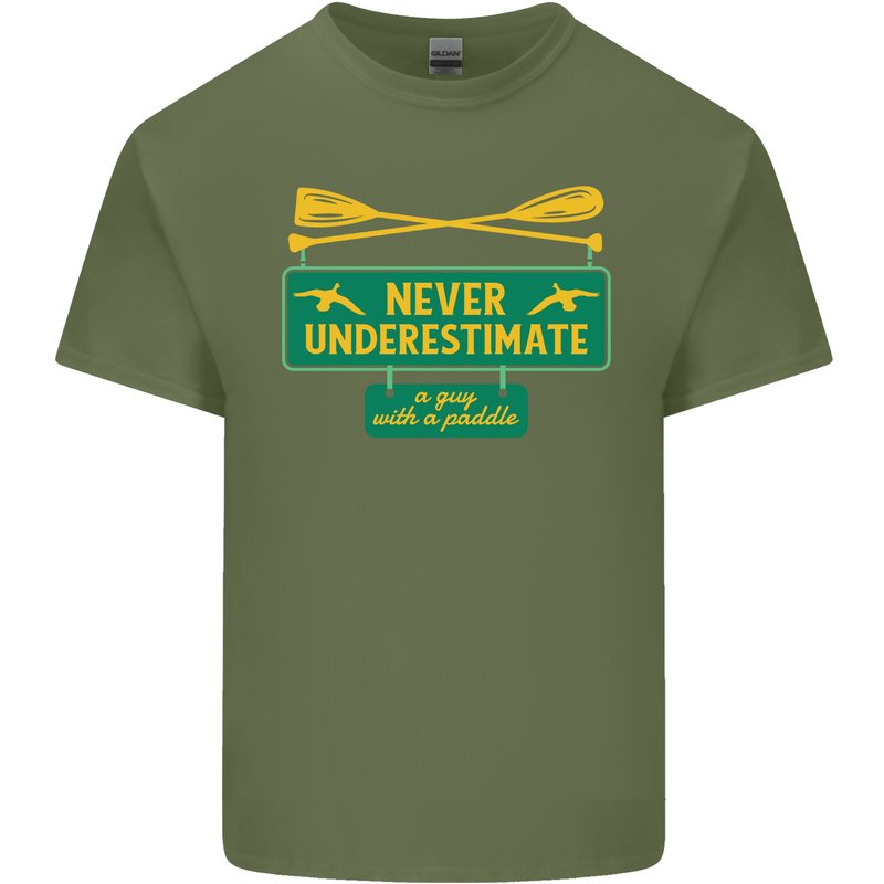 Underestimate Guy & Paddle Funny Kayaking Kayak Mens Cotton T-Shirt Tee Top Military Green
