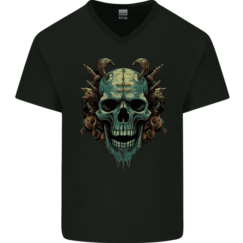 Underworld Devil Skull Demon Satan Mens V-Neck Cotton T-Shirt Black