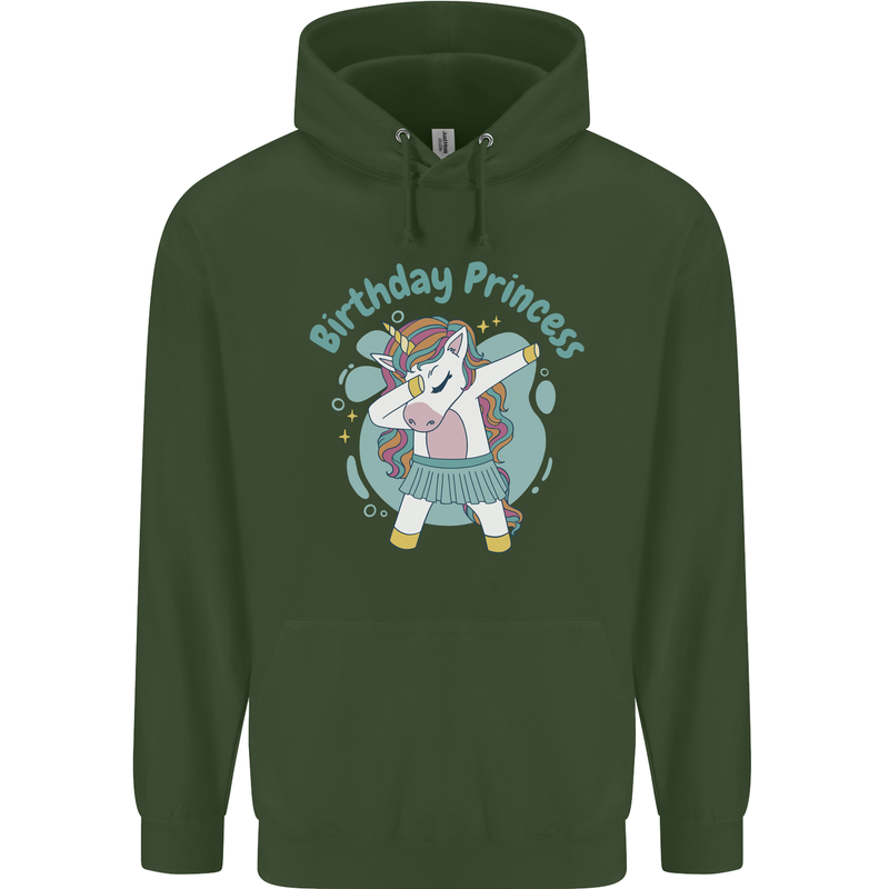 Unicorn Birthday Princess 4th 5th 6th 7th 8th Childrens Kids Hoodie Forest Green