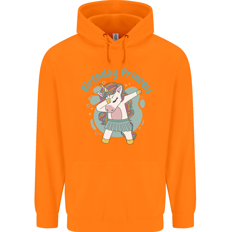 Unicorn Birthday Princess 4th 5th 6th 7th 8th Childrens Kids Hoodie Orange