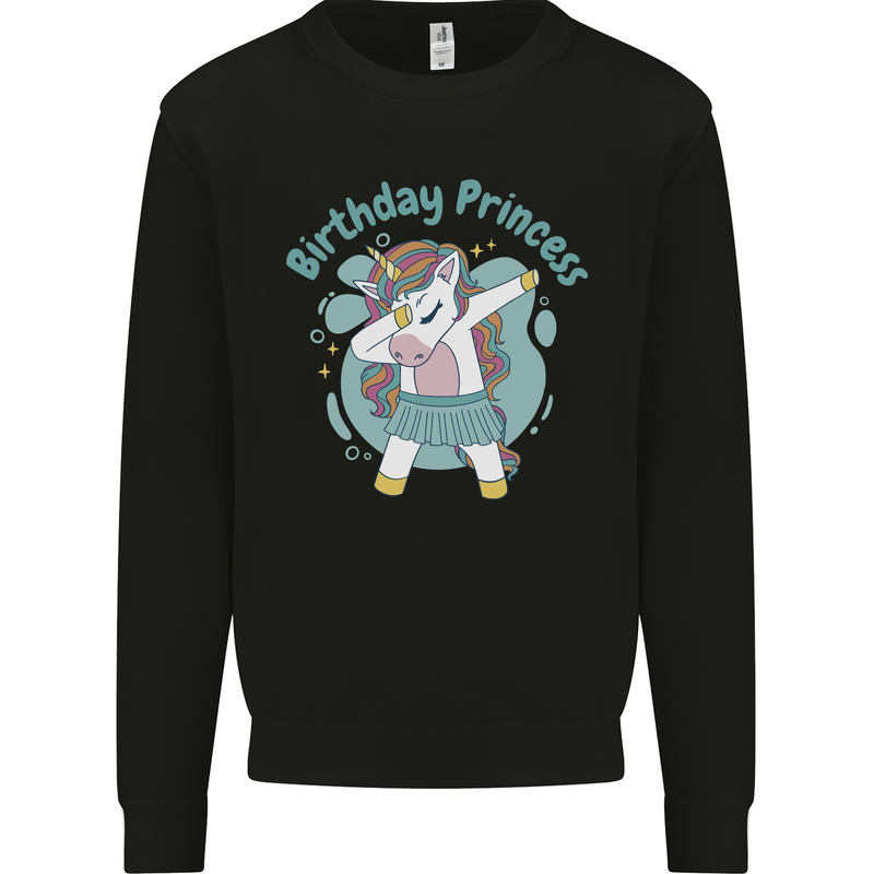 Unicorn Birthday Princess 4th 5th 6th 7th 8th Kids Sweatshirt Jumper Black