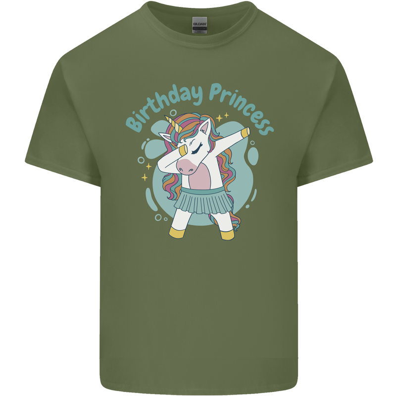 Unicorn Birthday Princess 4th 5th 6th 7th 8th Mens Cotton T-Shirt Tee Top Military Green