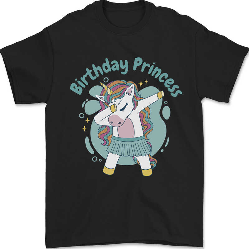 Unicorn Birthday Princess 4th 5th 6th 7th 8th Mens T-Shirt 100% Cotton Black