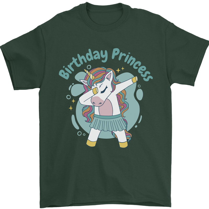 Unicorn Birthday Princess 4th 5th 6th 7th 8th Mens T-Shirt 100% Cotton Forest Green