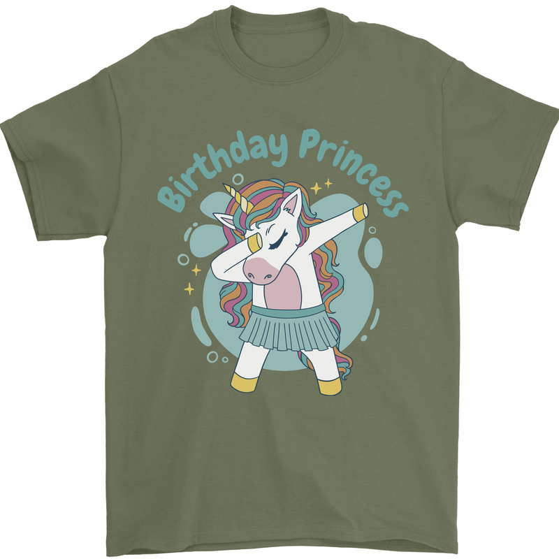 Unicorn Birthday Princess 4th 5th 6th 7th 8th Mens T-Shirt 100% Cotton Military Green