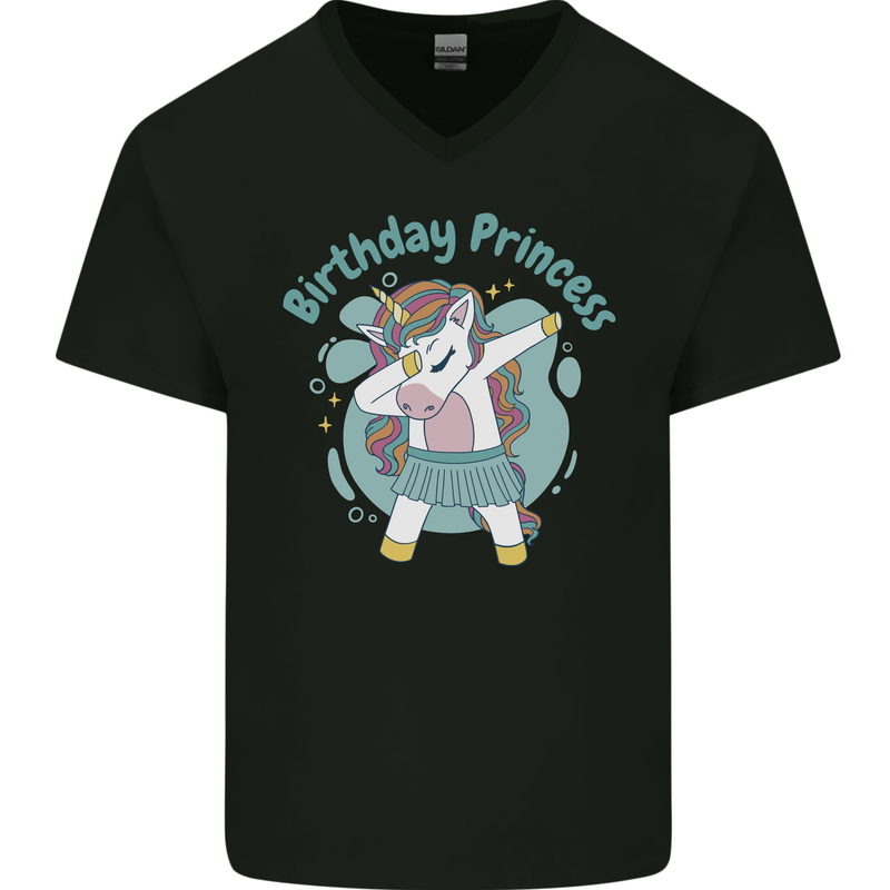 Unicorn Birthday Princess 4th 5th 6th 7th 8th Mens V-Neck Cotton T-Shirt Black