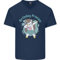 Unicorn Birthday Princess 4th 5th 6th 7th 8th Mens V-Neck Cotton T-Shirt Navy Blue