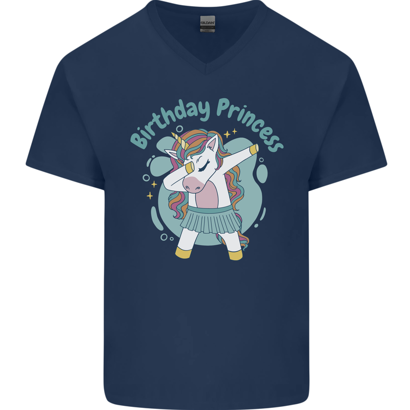 Unicorn Birthday Princess 4th 5th 6th 7th 8th Mens V-Neck Cotton T-Shirt Navy Blue